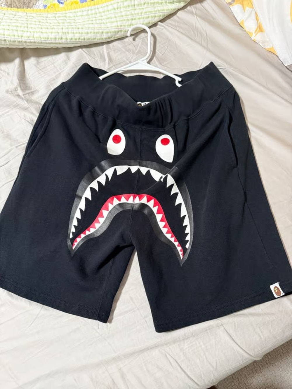 Bape Black Shark-Mouth Graphic Athletic Shorts with Red Accent